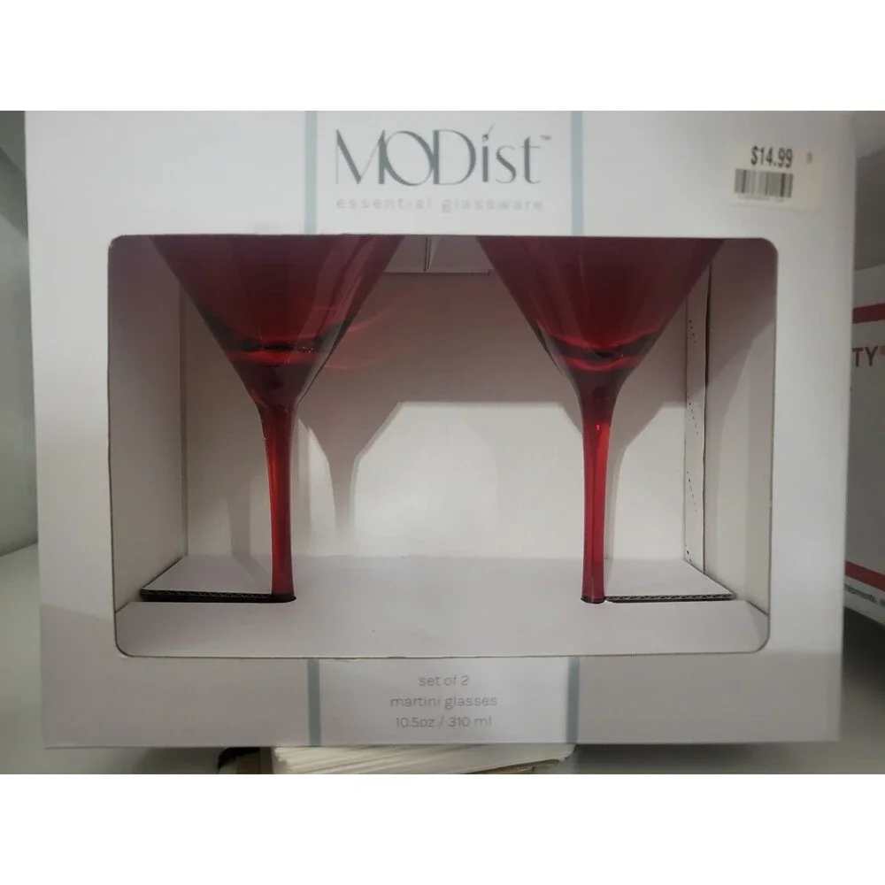 Ruby Red Martini Glasses Set Of 2 Modist NEW Perfect For Traditional Or Dessert - Picture 2 of 4